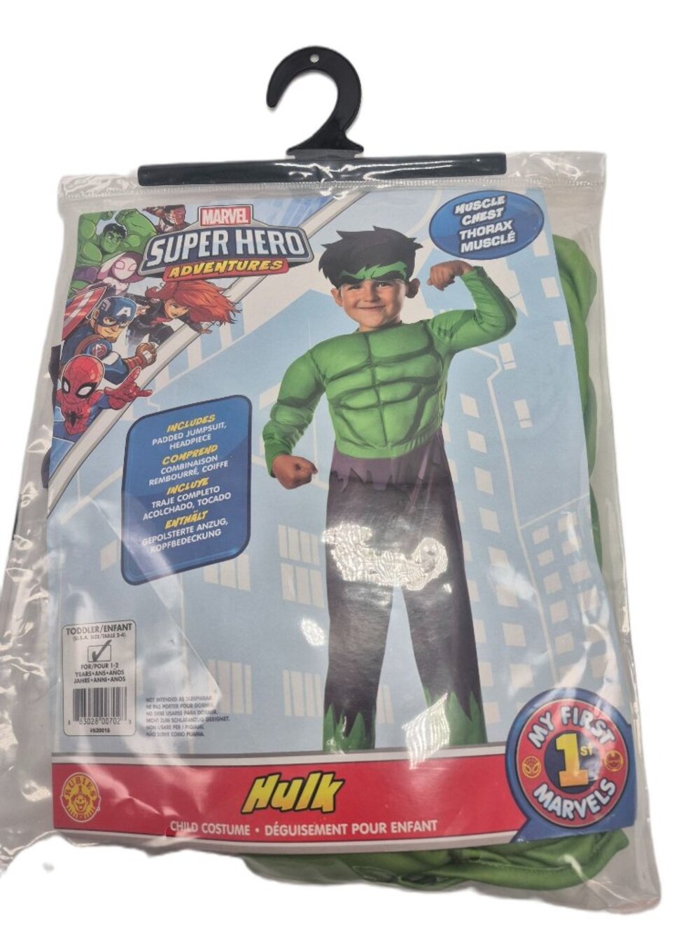 Marvel Super Hero Hulk Toddler Costume Padded Chest With Headpiece 2T-4T Rubies